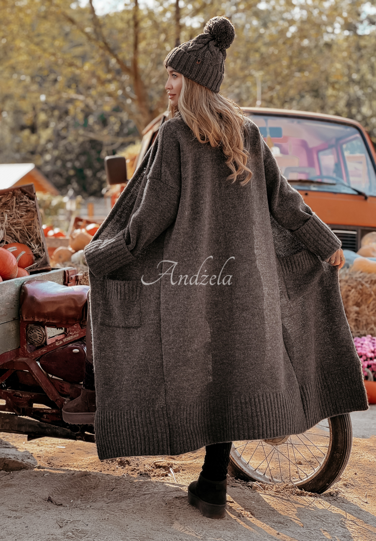 Cardigan lung oversize cu buzunare Marbelio