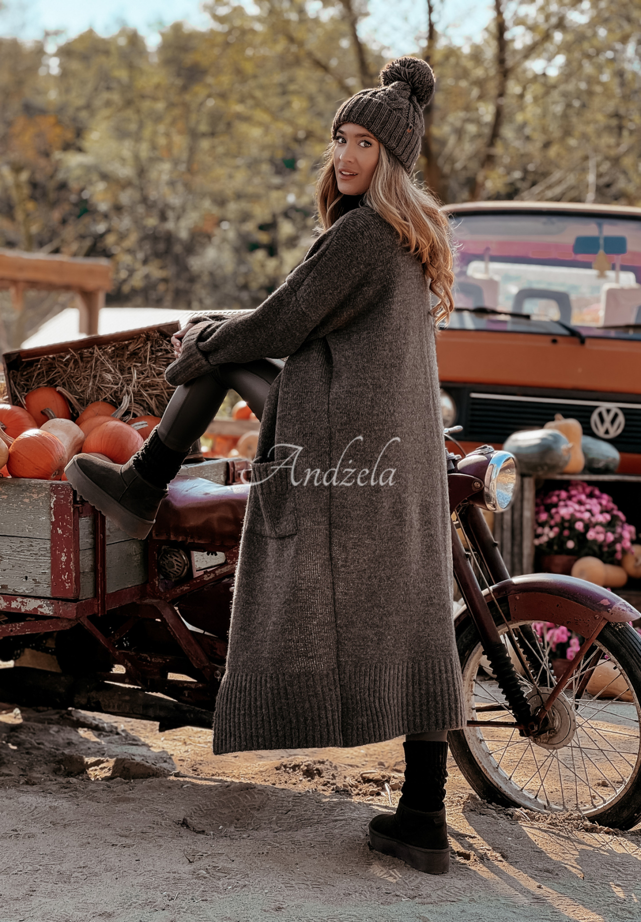 Cardigan lung oversize cu buzunare Marbelio