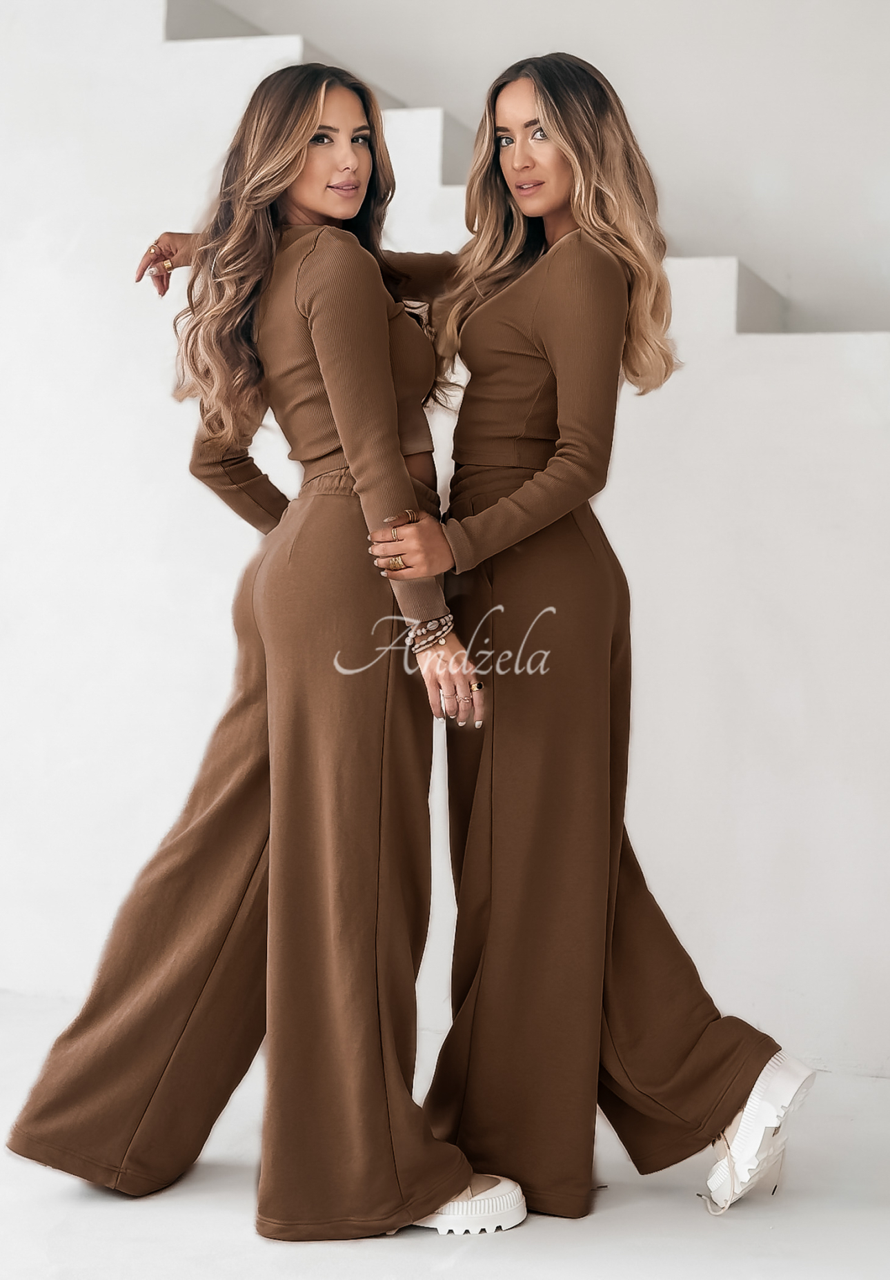 Compleu format din bluză și pantaloni wide leg Don’t Stop din material striat