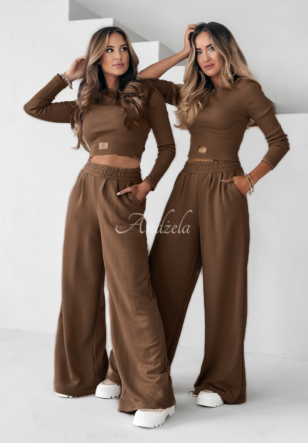 Compleu format din bluză și pantaloni wide leg Don’t Stop din material striat