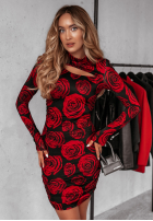 Rochie mini z marszczeniami w róże Rose Bloom negru-roșie