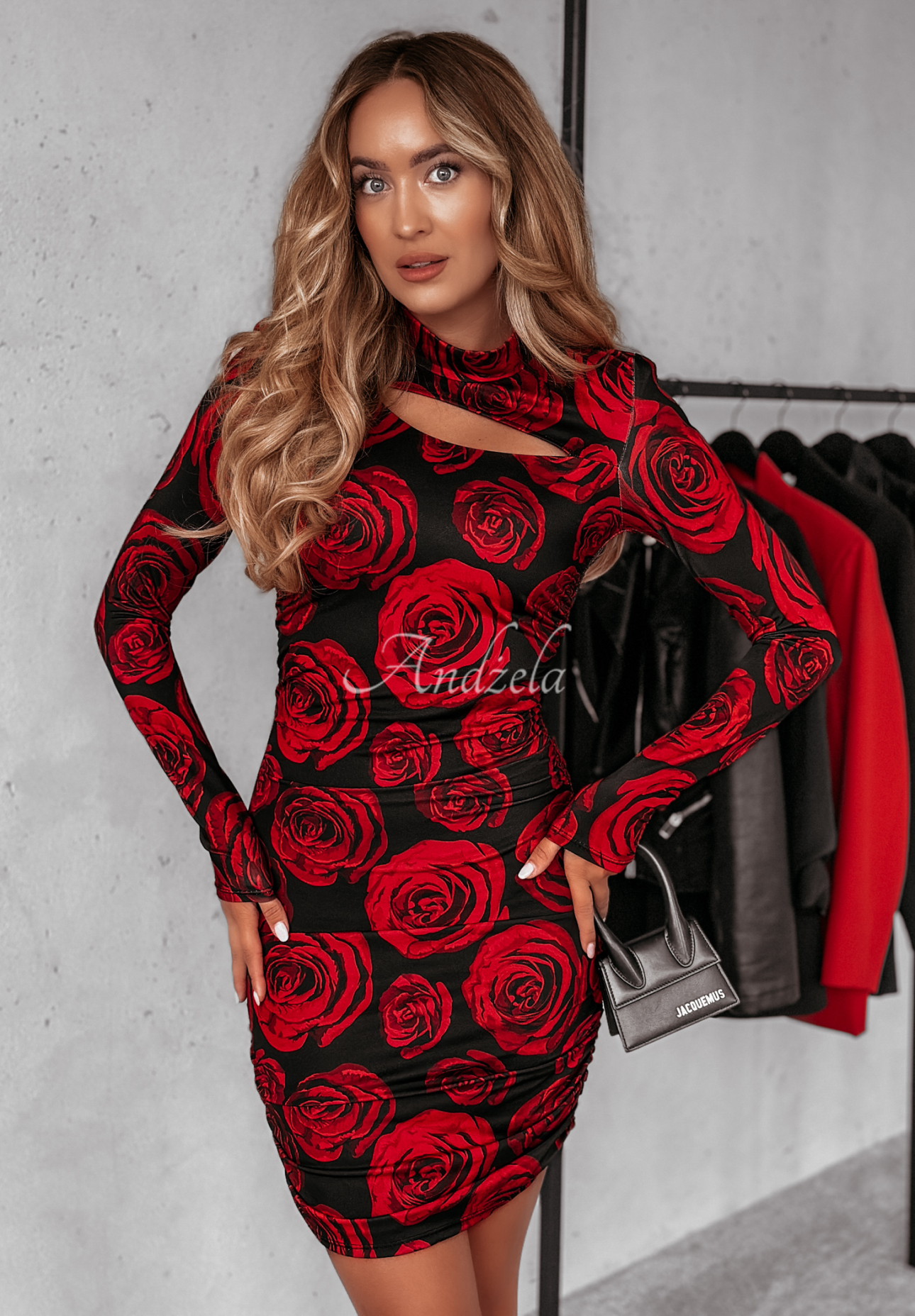 Rochie mini cu pliuri Rose Bloom cu trandafiri