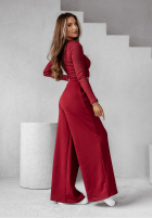 Compleu prążkowana Bluză i Pantaloni wide leg Don’t Stop burgundowy