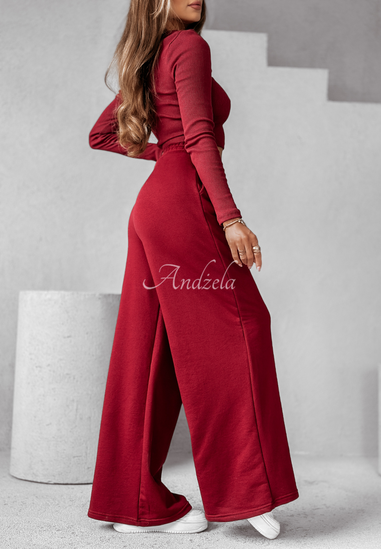 Compleu format din bluză și pantaloni wide leg Don’t Stop din material striat