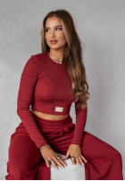 Compleu prążkowana Bluză i Pantaloni wide leg Don’t Stop burgundowy