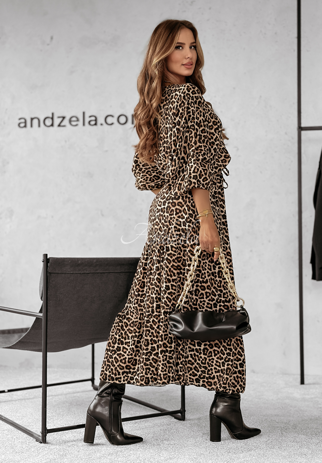 Rochie maxi din viscoză Savage Samba imprimeu tip leopard