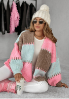 Krótki Cardigan oversize Color Burst niebiesko-roz