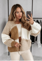 Krótki Cardigan oversize Seriously Pretty beżowo-camel