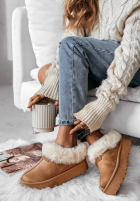 zamszowe Botine z futerkiem Snowy Daze camel