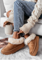 zamszowe Botine z futerkiem Snowy Daze camel