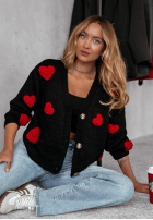 Krótki Cardigan z sercami Heartbeat negru