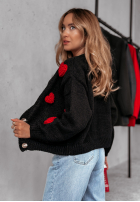 Krótki Cardigan z sercami Heartbeat negru