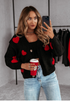 Krótki Cardigan z sercami Heartbeat negru