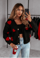 Krótki Cardigan z sercami Heartbeat negru