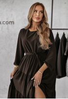 Rochie maxi z falbankami Different Person ciocolatie