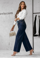 Pantaloni din denim wide leg Sky Is The Limit bluemarin