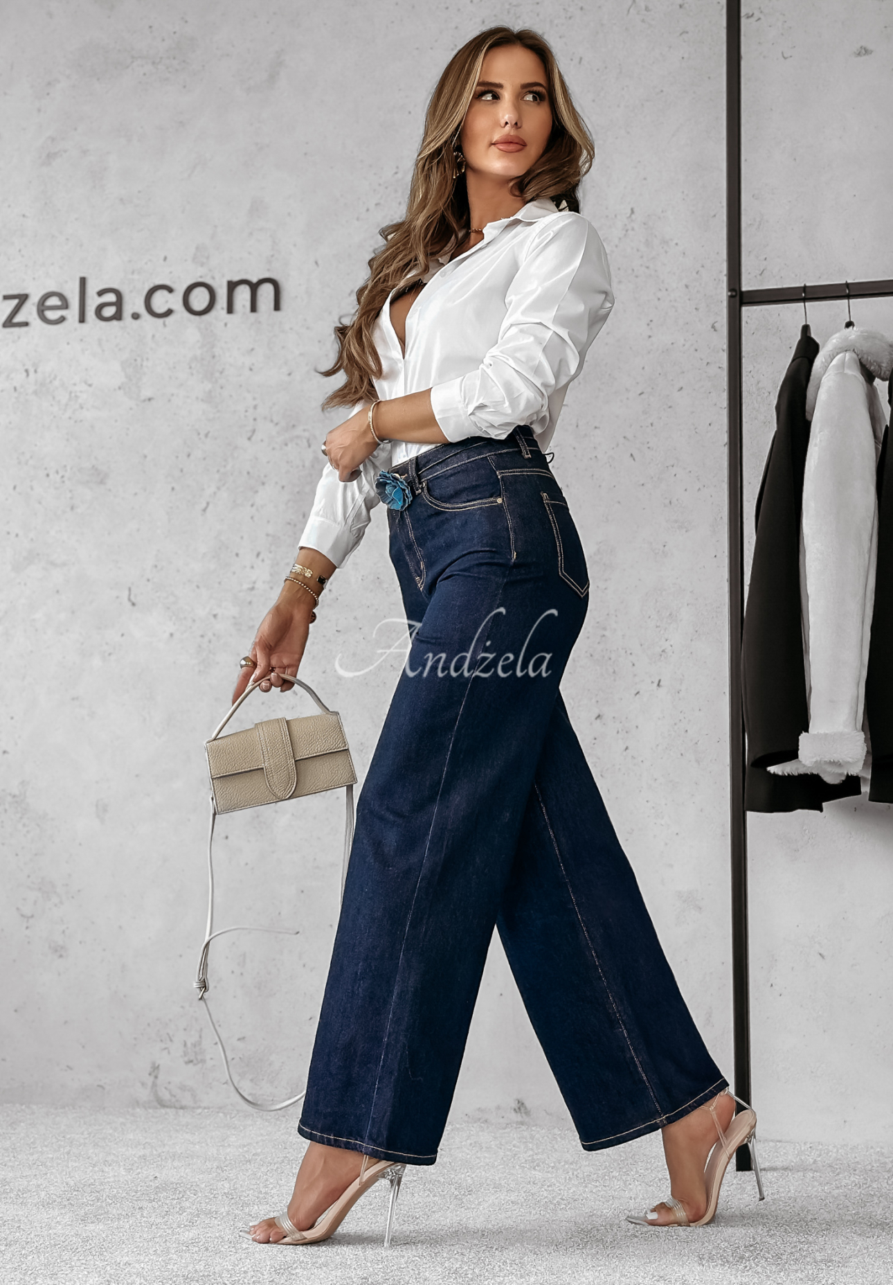 Blugi wide leg din denim Sky Is The Limit