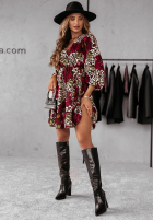 Kwiecista Rochie cu model tip panteră Decide To Rise beżowo-burgundowa