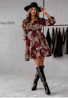 Kwiecista Rochie cu model tip panteră Decide To Rise beżowo-burgundowa