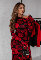 Siateczkowa Rochie maxi w róże Moonlit Garden negru-roșie