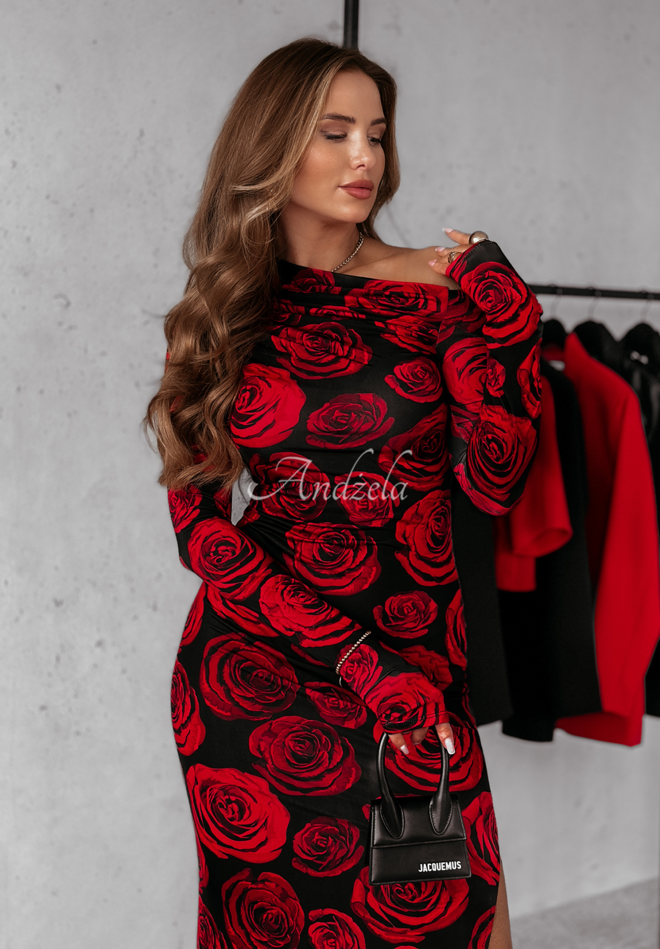 Rochie maxi mulată Moonlit Garden cu trandafiri