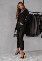 Pantaloni din denim mom fit z paskiem Simple Staples negre