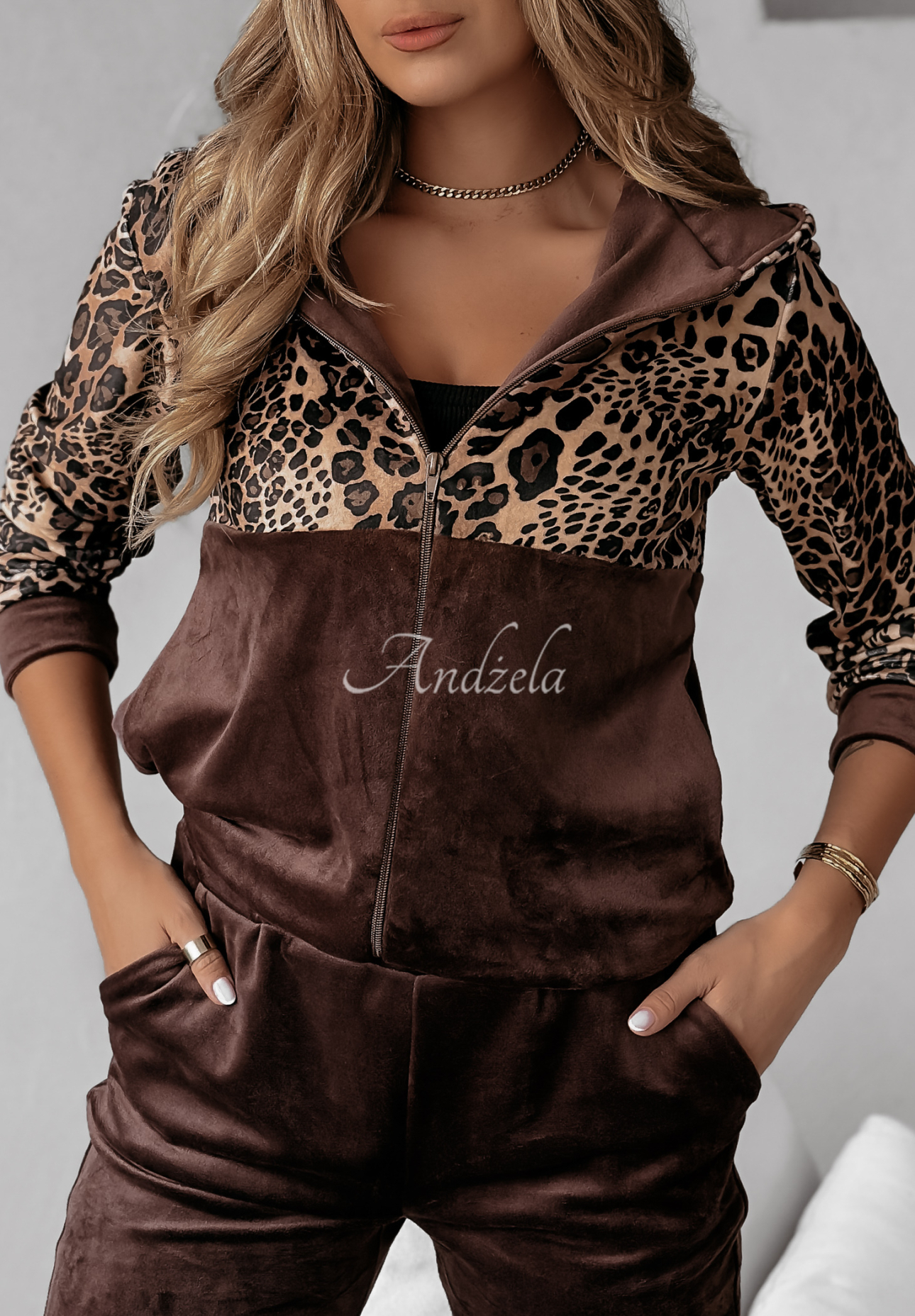 Set de trening din velur Soft Cuddle cu imprimeu leopard