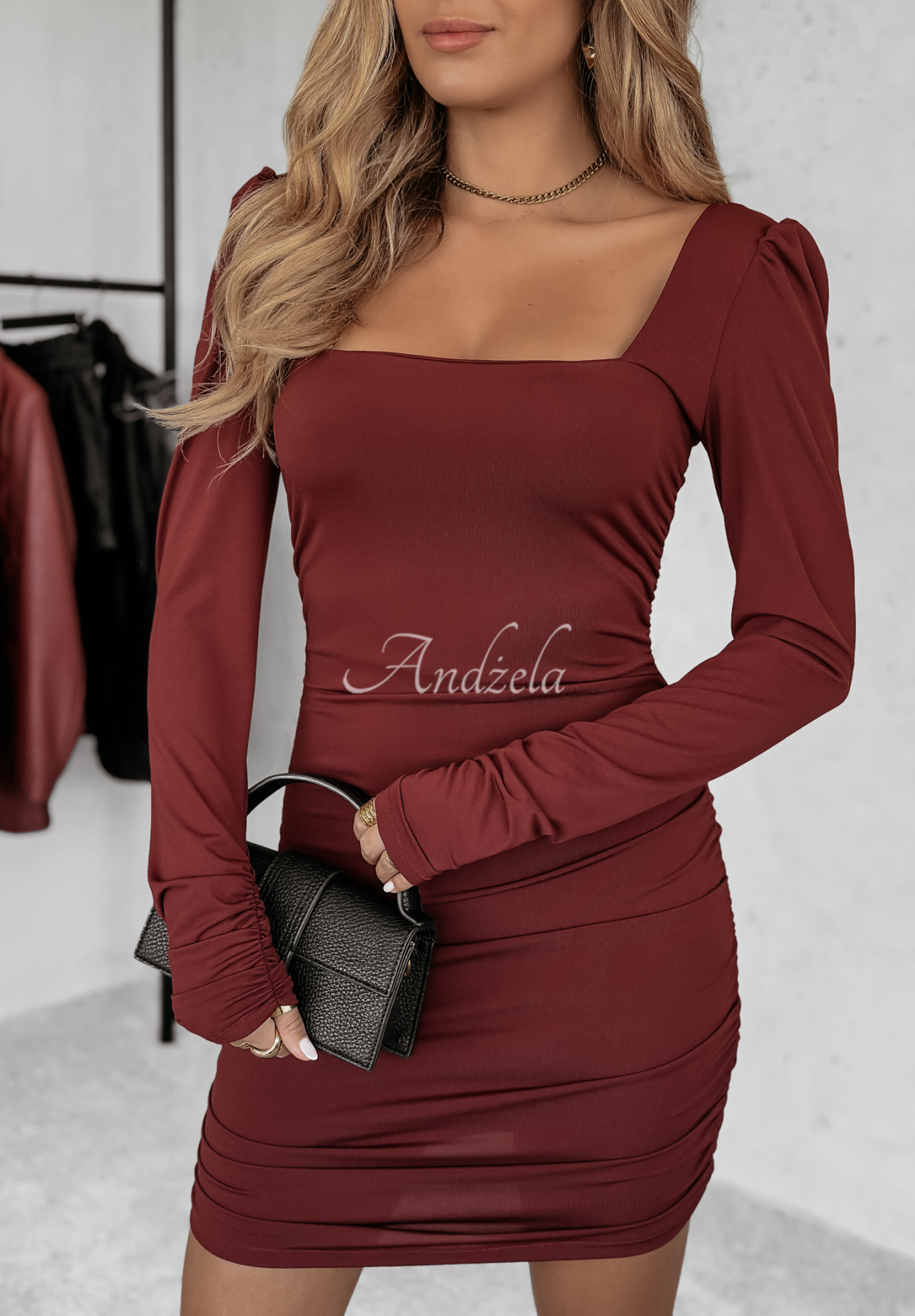 Rochie mini cu pliuri Golden Serenade