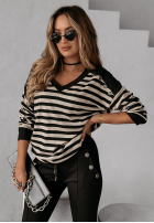 Bluză w paski z koronką Lace & Stripes negru-bej