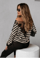 Bluză w paski z koronką Lace & Stripes negru-bej