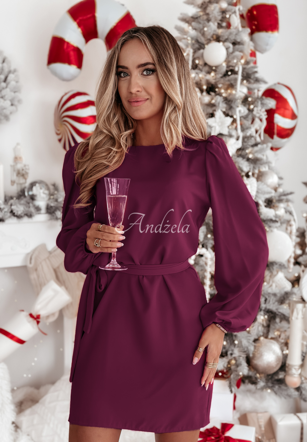 Rochie Crazy About You cu mâneci bufante și cordon