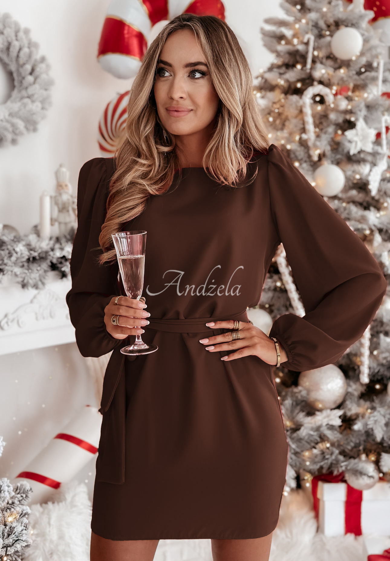 Rochie Crazy About You cu mâneci bufante și cordon