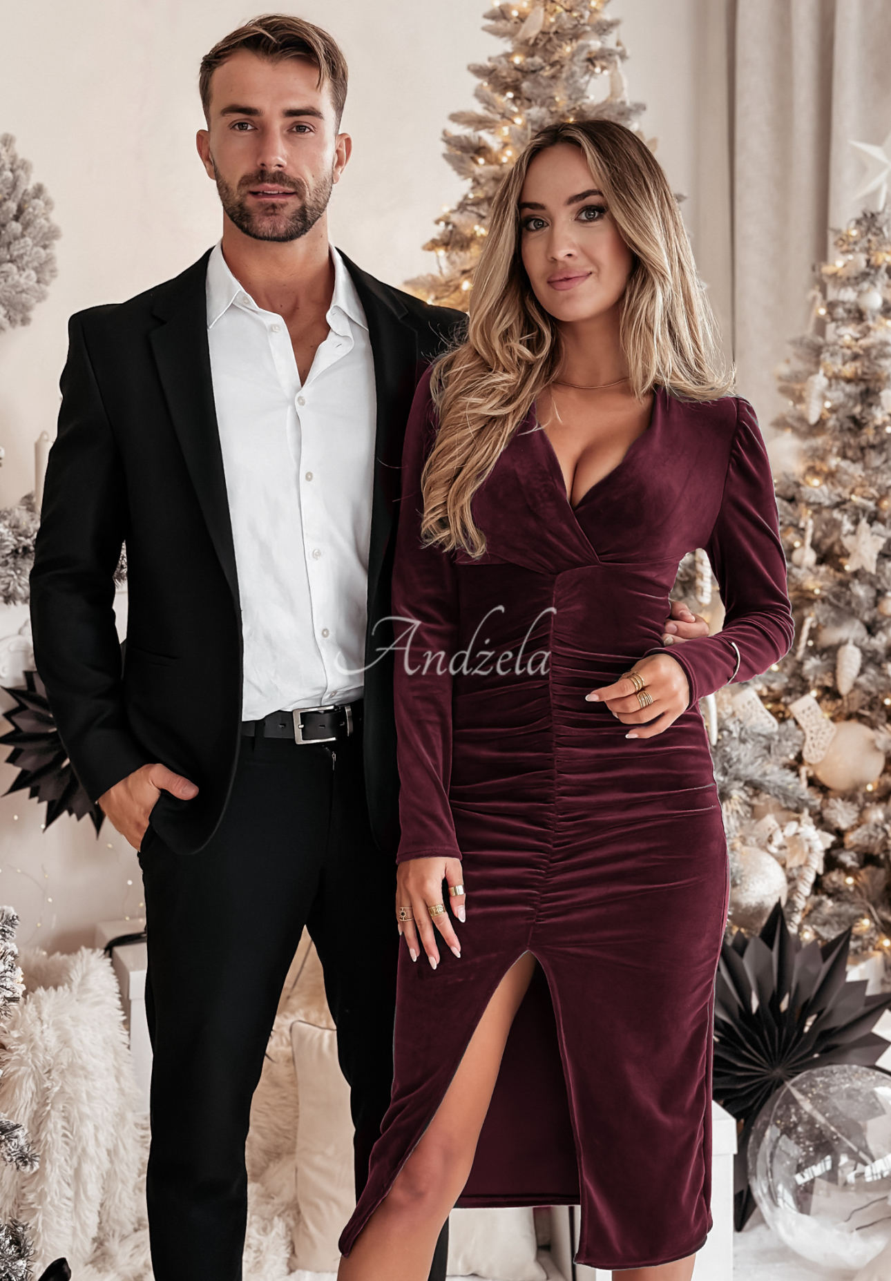 Rochie midi din velur Wonderful Night cu pliuri