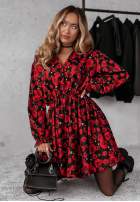 Kwiecista Rochie Garden Whisper czerwono-negru