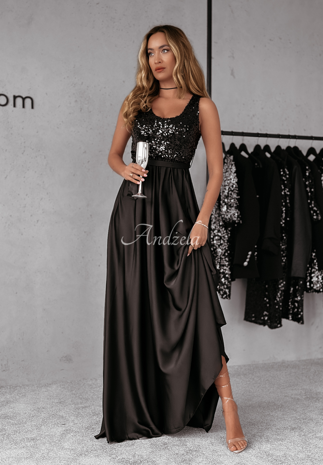 Rochie maxi din satin Twilight Harmony cu paiete