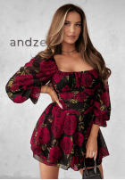 Kwiecista Rochie mini Floral Muse negru-burgundowa