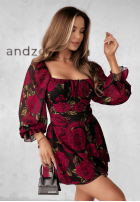 Kwiecista Rochie mini Floral Muse negru-burgundowa