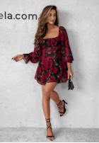 Kwiecista Rochie mini Floral Muse negru-burgundowa