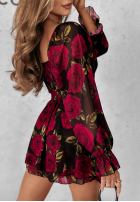 Kwiecista Rochie mini Floral Muse negru-burgundowa