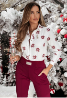 Świąteczna Cămașă cu modele Christmas Flakes biało-roșie