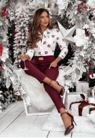 Świąteczna Cămașă cu modele Christmas Flakes biało-roșie