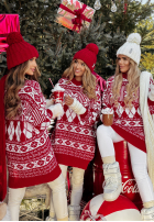 Długi świąteczny Pulover cu modele Xmas Rush roșu