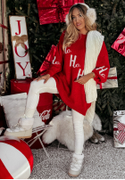 Długi świąteczny Pulover Ho Ho Ho roșu