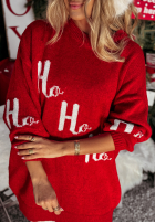 Długi świąteczny Pulover Ho Ho Ho roșu