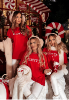 Świąteczny Tricou z nadrukiem Merry roșu