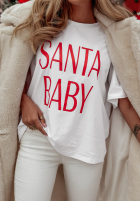 Świąteczny Tricou z nadrukiem Santa Baby Alb