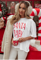 Świąteczny Tricou z nadrukiem Santa Baby Alb