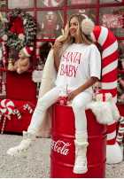 Świąteczny Tricou z nadrukiem Santa Baby Alb