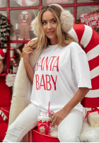 Świąteczny Tricou z nadrukiem Santa Baby Alb