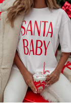 Świąteczny Tricou z nadrukiem Santa Baby Alb